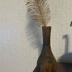 Rustic Brown Vase with Gold Leaf Accent